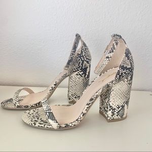 Autry Stone and Black Snake Ankle Strap Heels